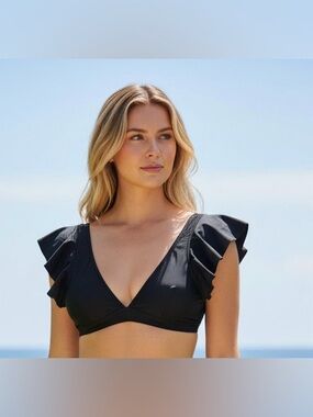 Source Unknown Black Ruffle Shoulder Bikini Top